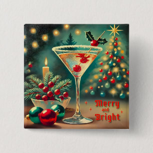 Badge Carré 5 Cm Retro années 50 Cocktail Martini Noël Merry Bright