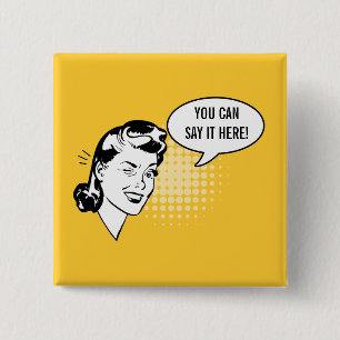 Badge Carré 5 Cm Rétro bouton clignotant de jaune et blanc de femm