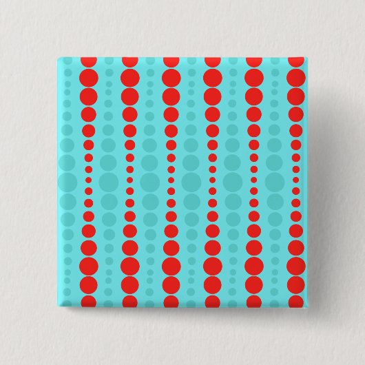 Badge Carré 5 Cm Rétro bouton de points de rouge et de turquoise (Devant)