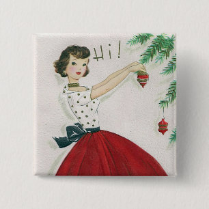 Badge Carré 5 Cm Rétro bouton vintage d'amusement de dame de Noël