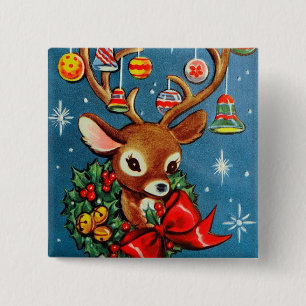 Badge Carré 5 Cm Rétro bouton vintage de vacances de Noël de renn