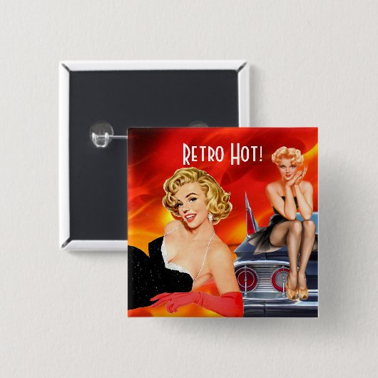 Badge Carré 5 Cm Rétro chaud (Devant & derrière)