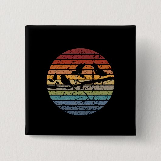 Badge Carré 5 Cm Retro d'observation des oiseaux (Devant)