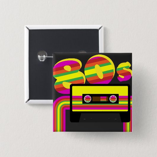 Badge Carré 5 Cm rétro partie 80s (Devant & derrière)