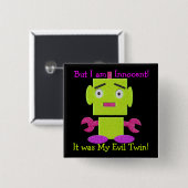 Badge Carré 5 Cm Rétro robot mignon - vert de goule - jumeau de mal (Devant & derrière)