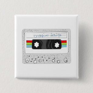 Badge Carré 5 Cm Rétro style de l'enregistreur à cassettes 80s
