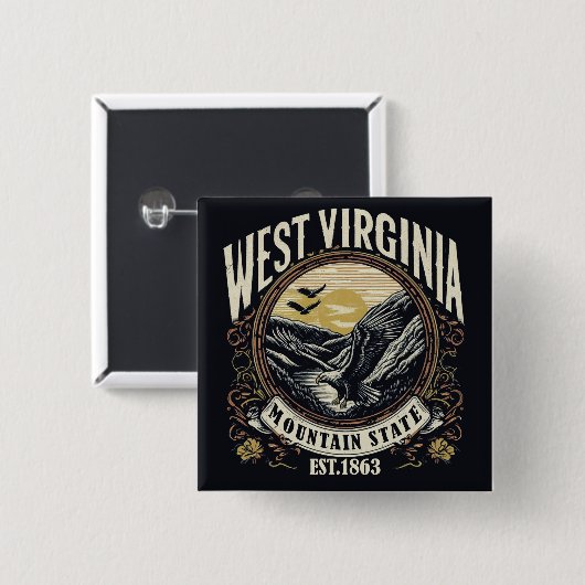 Badge Carré 5 Cm Retro West Virginia (Devant & derrière)