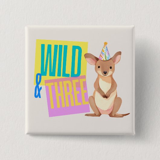 Badge Carré 5 Cm Retro Wild & Three Kangaroo 3ème Bouton d'annivers (Devant)