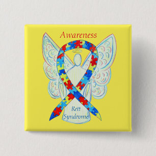 Badge Carré 5 Cm Rett Syndrome Angel Puzzle Sensibilisation Ruban P