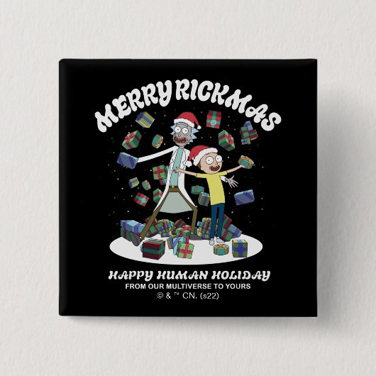 Badge Carré 5 Cm Rick et Morty | Joyeux Rickmas présents (Devant)