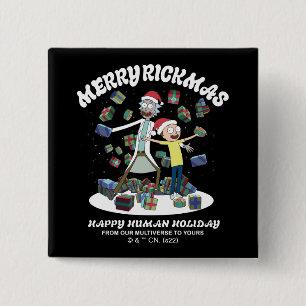 Badge Carré 5 Cm Rick et Morty Joyeux Rickmas présents