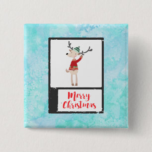 Badge Carré 5 Cm Rindeer De Noël Dans Un Gros Chaud