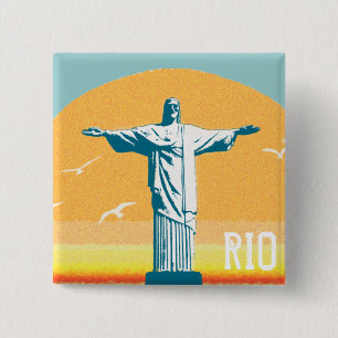 Badge Carré 5 Cm Rio - Corcovado - Jésus Christ Rédempteur