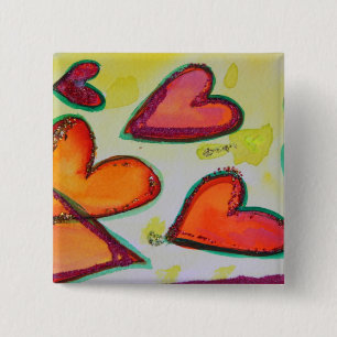 Badge Carré 5 Cm Rire Coeurs Flying Art Bouton ou bijoux en pin