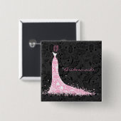 Badge Carré 5 Cm Robe noire blanche et rose Mariage & dentelle Vint (Devant & derrière)