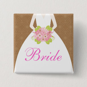 Badge Carré 5 Cm Robe rose et Brown Mariage fête de naissance