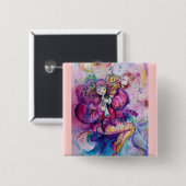 BADGE CARRÉ 5 CM ROBE ROSE MUSICALE (Devant & derrière)