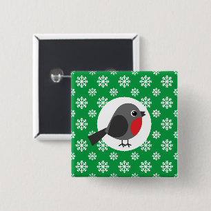 Badge Carré 5 Cm Robin de dessin mignon avec les flocons de neige