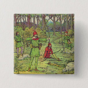 Badge Carré 5 Cm Robin des Bois dans la forêt