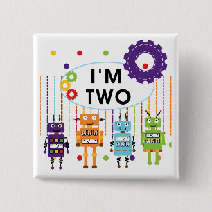 Badge Carré 5 Cm Robot 2e chemises et cadeaux d'anniversaire