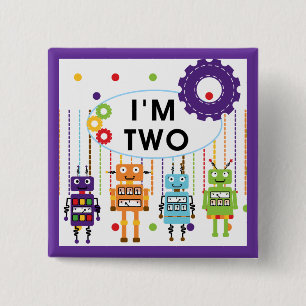 Badge Carré 5 Cm Robot 2e chemises et cadeaux d'anniversaire