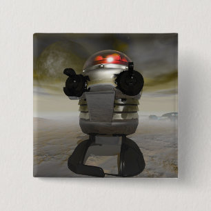 Badge Carré 5 Cm Robot de jouet sur un bouton étranger de planète