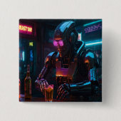Badge Carré 5 Cm Robot solitaire à Neon Bar - Cyberpunk Emotional S (Devant)