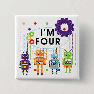 Badge Carré 5 Cm Robot T-shirts et cadeaux d'anniversaire 4e