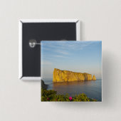 Badge Carré 5 Cm Rocher Perce (Perce Rock), Québec, Canada. (Devant & derrière)