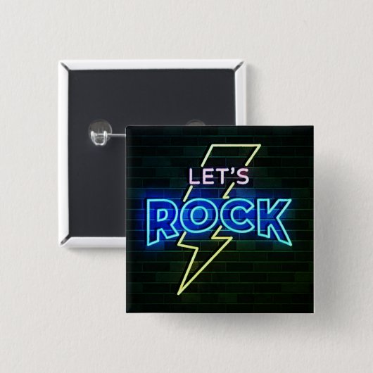Badge Carré 5 Cm Rock Lightning Bolt 2 (Devant & derrière)