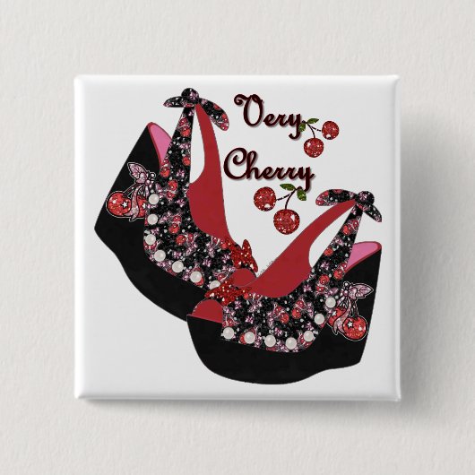 Badge Carré 5 Cm Rockabilly Very Cherry Shoes (Devant)