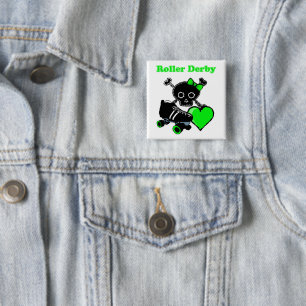 Badge Carré 5 Cm Roller Derby Heart (Vert)
