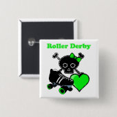 Badge Carré 5 Cm Roller Derby Heart (Vert) (Devant & derrière)