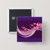 Badge Carré 5 Cm Romantique Abstrait Coeurs Rose Design Sur Violet (Devant & derrière)