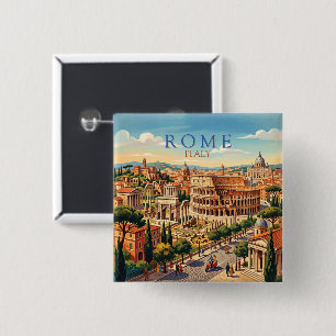 Badge Carré 5 Cm Rome Italie Colisée Voyage Art Vintage