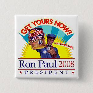 Badge Carré 5 Cm Ron Paul pour le Président Retro Button