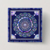 Badge Carré 5 Cm rosace bleue (Devant)