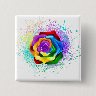 Badge Carré 5 Cm Rose arc-en-ciel coloré