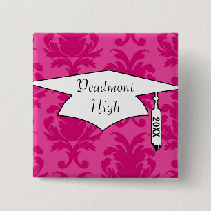 Badge Carré 5 Cm rose chaud sur rose chic damask motif