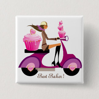 Badge Carré 5 Cm Rose de bouton mignon de fille de scooter de petit