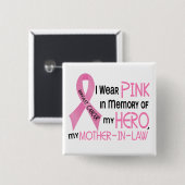 Badge Carré 5 Cm ROSE de cancer du sein DANS la MÉMOIRE de MA (Devant & derrière)