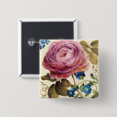 Badge Carré 5 Cm Rose de rose en pleine floraison (Devant & derrière)