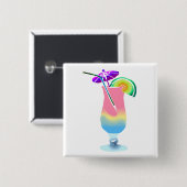 Badge Carré 5 Cm Rose et boisson tropicale bleue (Devant & derrière)