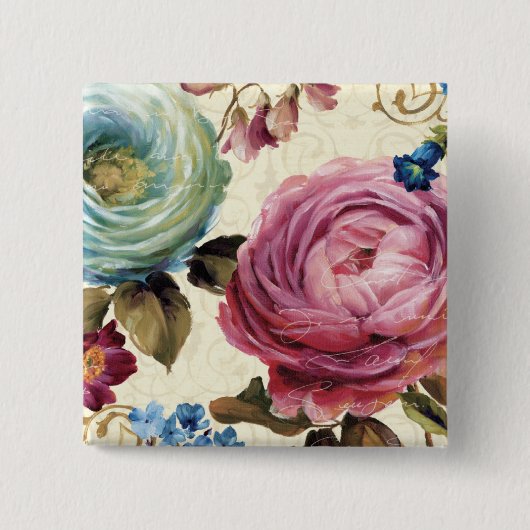 Badge Carré 5 Cm Rose et rose de bleu (Devant)