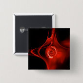 Badge Carré 5 Cm ROSE FRACTAL, rouge, noir (Devant & derrière)