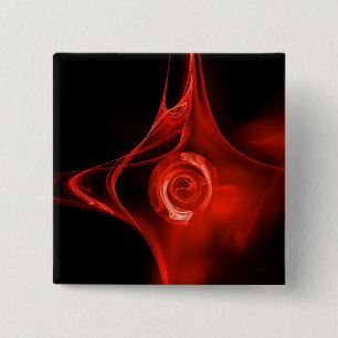 Badge Carré 5 Cm ROSE FRACTAL, rouge, noir