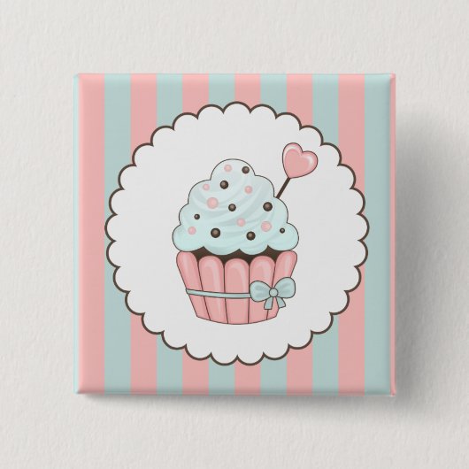 Badge Carré 5 Cm Rose mignon de petit gâteau et conception bleue en (Devant)