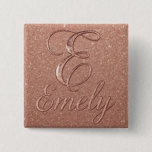 Badge Carré 5 Cm Rose personnalisé Parties scintillant Gold Design 