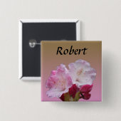 Badge Carré 5 Cm rose rhododendron fleurs nom (Devant & derrière)