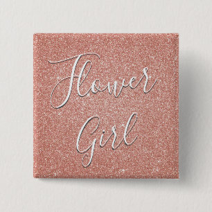 Badge Carré 5 Cm Rose Rose Parties scintillant Or & Fleur Étincelle
